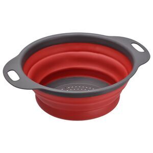 Collapsible , Silicone Foldable Strainer with Handle - Red 9.4in